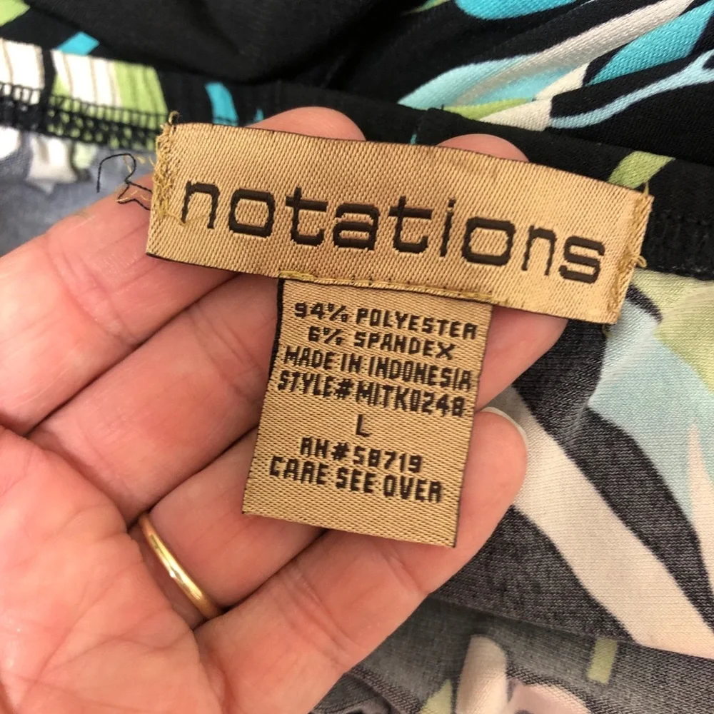 Notations Black High-Low Skirt with Blue, Green & White Leaf Print